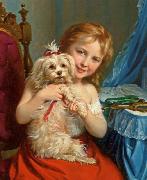Fritz Zuber-Buhler Young Girl with Bichon Frise oil painting reproduction
